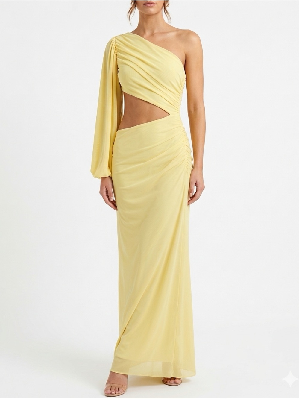 NWT Peppermayo Yellow Gillian One Shoulder Cutout Maxi Dress 10